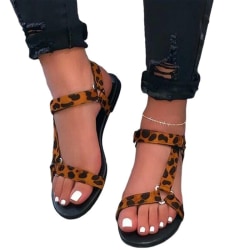 Platt klack för kvinnor, lätta sandaler med öppen tå Leopard Printed,36