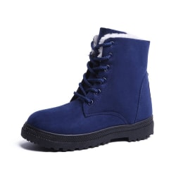 Suede Flat Snow Boots Plus Velvet Winter Women's Lace Up Shoes blue 42
