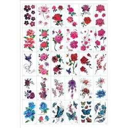 Gnidning - midlertidige tatoveringer 30 ark blomster