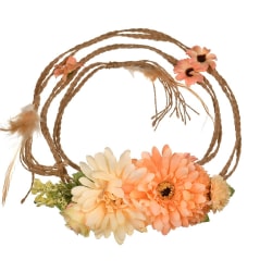Hårband / bälte hamparep med blommor Natur/orange