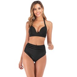 Kvinnors hög midja Bikini Set Badkläder kostym Svart XL Svart XL