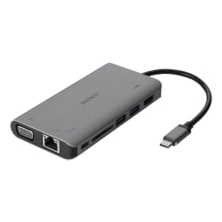 DELTACO USB-C dockningsstation HDMI/VGA/2xUSB-A PD 3.0 spc grey