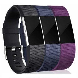 Fitbit Charge 2 armband silikon 3-pack Svart/Blå/Lila (S)