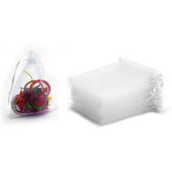 Små presentpåsar med dragsko Organza White 50-pack