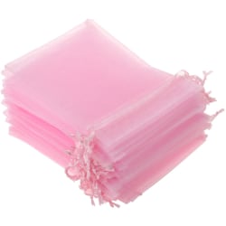 Små presentpåsar med dragsnöre rosa organza 25-pack
