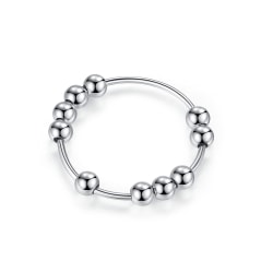 Anti-stressring med 10 roterbara pärlor koppar silver 19.5 mm