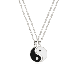 Yin Yang par-halsband med matchande hängen Silver 2 st