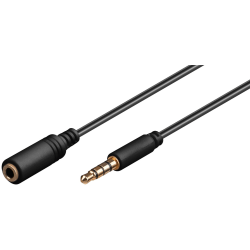 Hörlurs- och audioförlängningskabel AUX, 4-polig, 3,5 mm, smal,