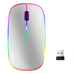 Dubbelläge trådlös bluetooth mus USB-laddning med färgglad bakgr Silver