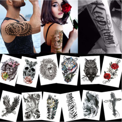 Stora temporära fake tatueringar 14 st Flerfärgad Flerfärgad
