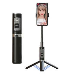 Allt-i-ett Selfie Stick-stativ med ljus Svart Svart