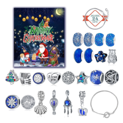 Smycke adventskalendrar 2022 DIY Jultema Charm Pärltillverkning Tillbehör med 2 armband Julgodis för tjejer Blue2