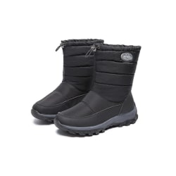 Anti-halk plyschfoder för kvinnor Thermal vinter Mid Calf Snow Boots Skor-Svarta