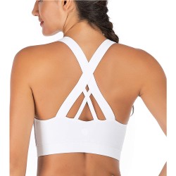 Sport-BH för kvinnor,Criss-Cross Back Vadderad Strappy Sports White