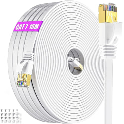 Ethernetkabel 15m Cat 7, lång internetkabel 15 meter Cat7 platt höghastighets LAN-kabel 600mhz 10gbps Slim Vit Snabb nätverkskabel Rj45 Patchkabel 49