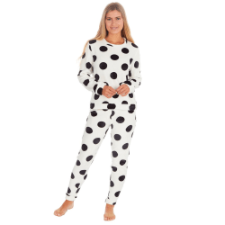Forever Dreaming Womens/Ladies Spot Print Flanell Fleece Pyjamas White/Black L