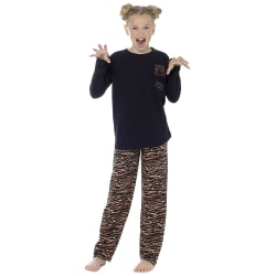 Foxbury Childrens Girls Pocket Tiger Pyjamas Set 11-12 år Bla Black 11-12 years