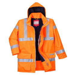 Portwest Mens Hi-Vis Bizflame Rain Anti-Static Safety Jacket XS Orange XS