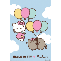 Pusheen Up And Away Hello Kitty-affisch 91,5 cm x 61 cm x 0,1 cm Sky Blue/White/Brown 91.5cm x 61cm x 0.1cm