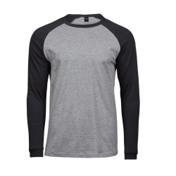 Tee Jays Långärmad baseball T-shirt för män M Ljunggrå/marinblå Heather Grey/Navy M