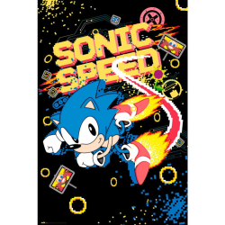 Sonic The Hedgehog-affisch 61cm x 91cm Svart/Blå/Gul Black/Blue/Yellow 61cm x 91cm
