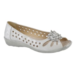 Boulevard Dam/Dam Flower Punched Open Toe Shoes 6 UK Ligh Light Silver Shimmer 6 UK