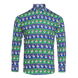 Julbutik Printed Julskjorta XL Tomte Blå/Grön Santa Blue/Green XL