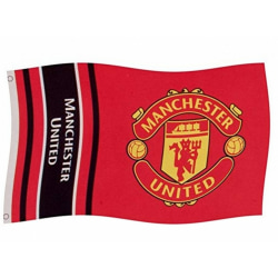 Manchester United FC Wordmark Stripes Flag 5 x 3ft Röd Red 5 x 3ft