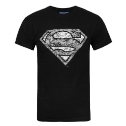 Superman Official Mens Distressed Silver Logo T-Shirt S Svart Black S
