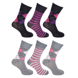 Cottonique Womens/Ladies Comfort Fit Argyle-strumpor (6 par) 4-8 Black/Purple/Grey/Pink 4-8 UK