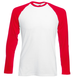 Fruit Of The Loom Långärmad baseball T-shirt för män 3XL Vit/R White/Red 3XL