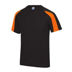 Just Cool Mens Contrast Cool Sports Plain T-Shirt 2XL Jet Black Jet Black/Electric Orange 2XL