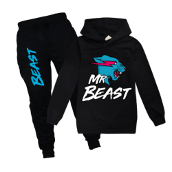 Mr Beast Boys Girls Lightning Cat Hoodie Jumper+Pants Träningsoverall black 140cm
