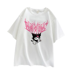 Kuromi Anime Hearts & Skulls, svart grafisk t-shirt för kvinnor white M