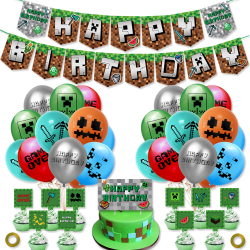 Minecraft Balloon Barn Födelsedagsfest Banner Cake Topper Dekor