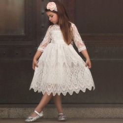 Spets prinsessklänning - födelsedagsfest temperament flickklänning - S white 110cm