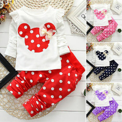 Baby Girl Minnie Polka Dot Långärmad Pullover Top Pants Set Dark Blue 12-18 Months