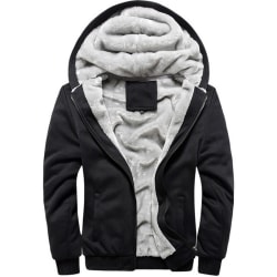 Man Warm Fleece Hoodie Full Zip Sherpa Fodrad Sweatshirt Jacka Black 2XL