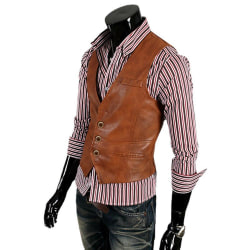 Enkelknäppt kostymväst för män Klassisk väst Casual Formell brown XL