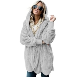 Dam Fuzzy Jacket Coat Hooded Cardigan Ytterkläder med fickor Gray M