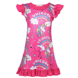 Unicorn Nattlinne Barn Tjej Sovkläder Pyjamas Pjs Casual Dress rose red 140cm
