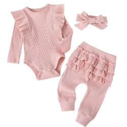 3st Nyfödd Barn Baby Flicka Kläder T-shirt Byxor Leggings Outfit pink 80cm