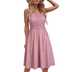 Sommarklänning för damer Sexig printed casual ärmlös klänning pink M