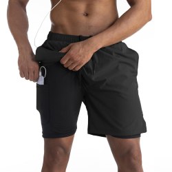 2-i-1 löparshorts för män snabbtorkande dubbellager med ficka black XL