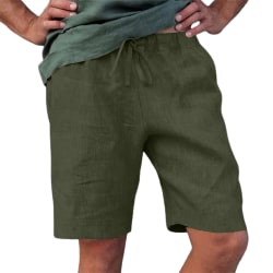 Sportshorts för män i bomull och linne med flera fickor army green 3XL