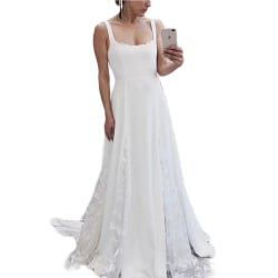 Kvinnans temperament elegant ärmlös hängslen smal lång klänning white S