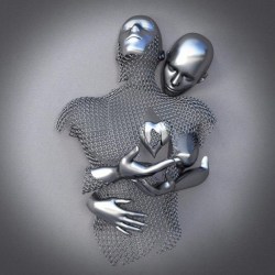 Kärlekshjärta Grå-3D konstvägg Metallfigur Par hängande målning