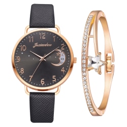 Girl Watch+ Armband Mode Läderrem Quartz Armbandsur Present black