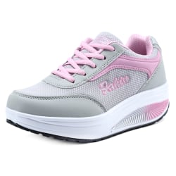 Kvinnor Chunky Lace Up Sneaker Trainers Sport Löpning Bekväma skor grey-pink 41
