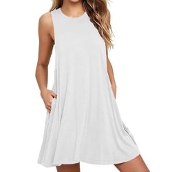 Enfärgad enfärgad ärmlös slim fit A-linje casual klänning för kvinnor white 5XL